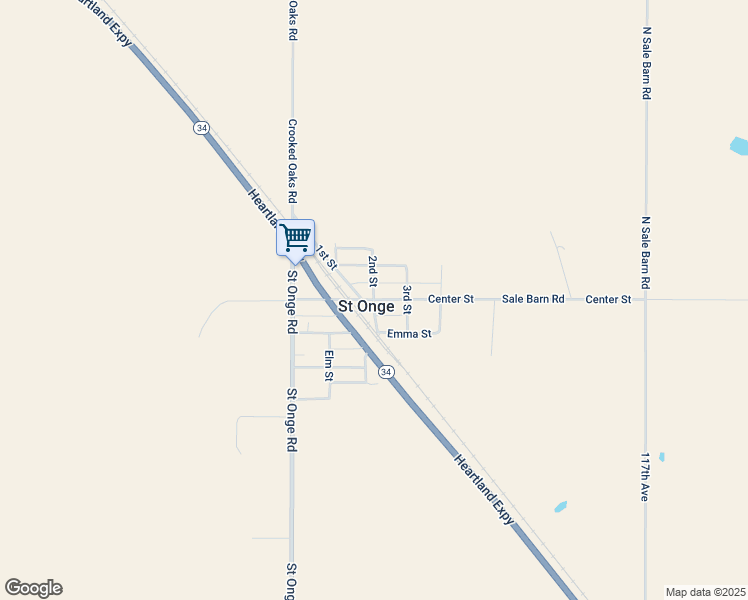 map of restaurants, bars, coffee shops, grocery stores, and more near Center Street & 2nd Street in Saint Onge