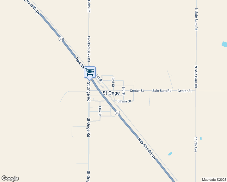 map of restaurants, bars, coffee shops, grocery stores, and more near Center Street & 2nd Street in Saint Onge