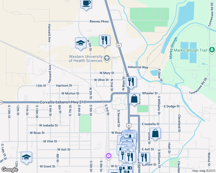 map of restaurants, bars, coffee shops, grocery stores, and more near 110 North 2nd Street in Lebanon