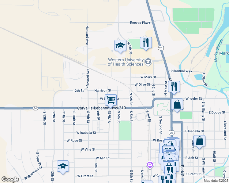 map of restaurants, bars, coffee shops, grocery stores, and more near 495 Harrison Street in Lebanon