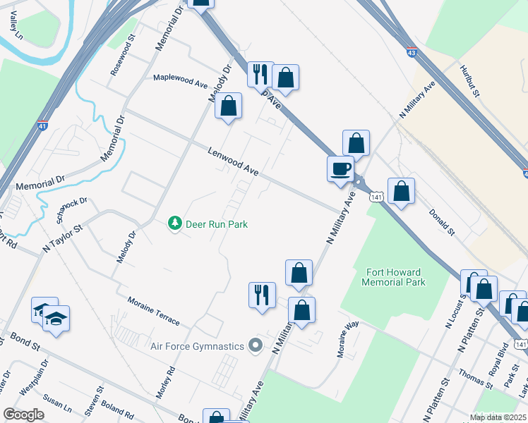 map of restaurants, bars, coffee shops, grocery stores, and more near 1663 Lenwood Avenue in Green Bay