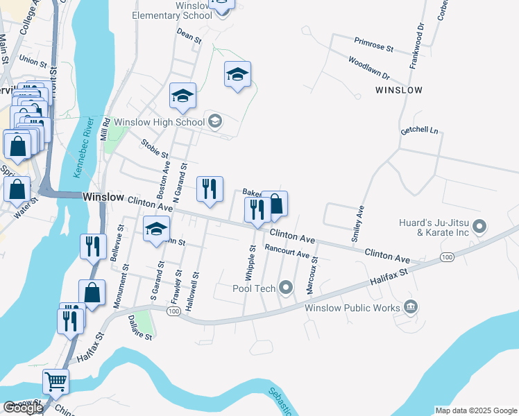 map of restaurants, bars, coffee shops, grocery stores, and more near 10 Chadwick Street in Winslow