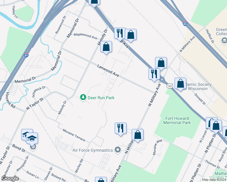 map of restaurants, bars, coffee shops, grocery stores, and more near 1156 Roland Lane in Green Bay