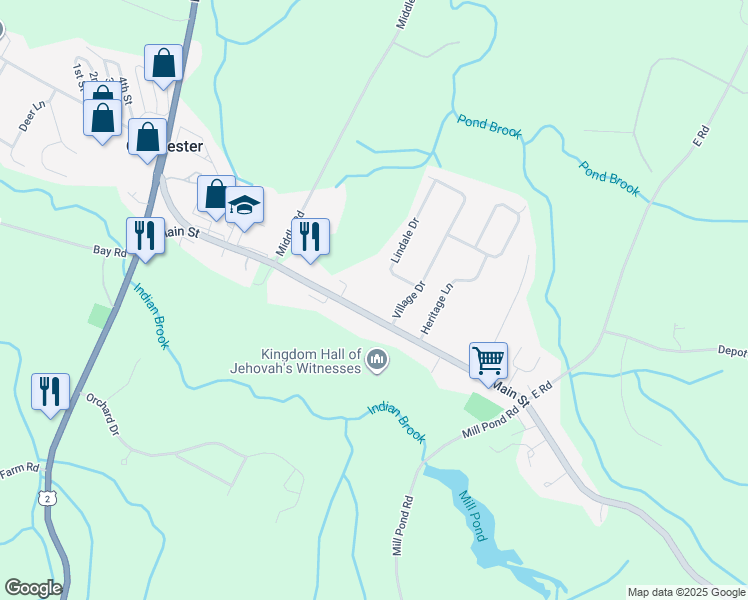 map of restaurants, bars, coffee shops, grocery stores, and more near 531 Main Street in Colchester
