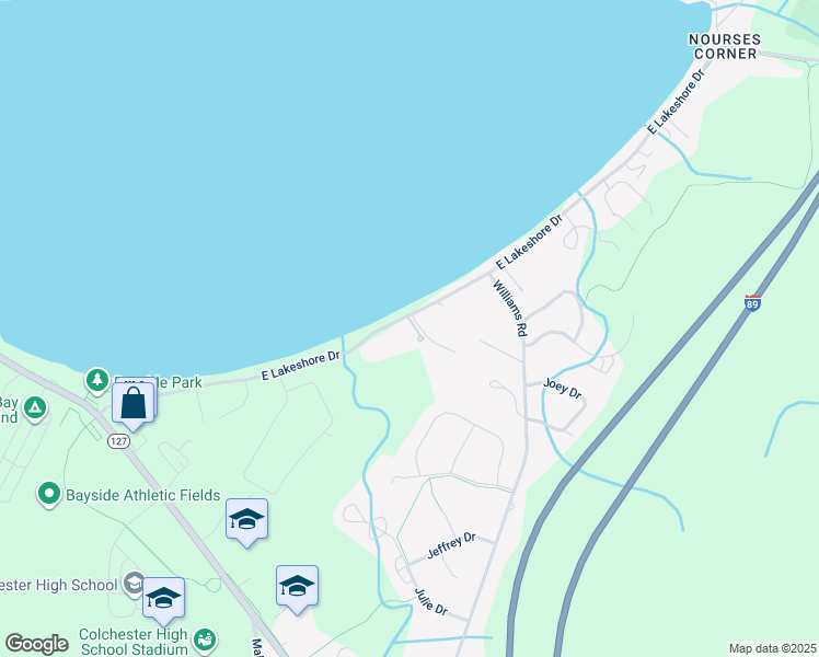 map of restaurants, bars, coffee shops, grocery stores, and more near 25 Sandy Shore Terrace in Colchester