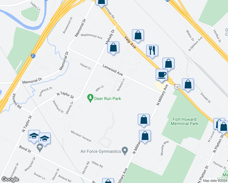 map of restaurants, bars, coffee shops, grocery stores, and more near 1176 Nier Court in Green Bay