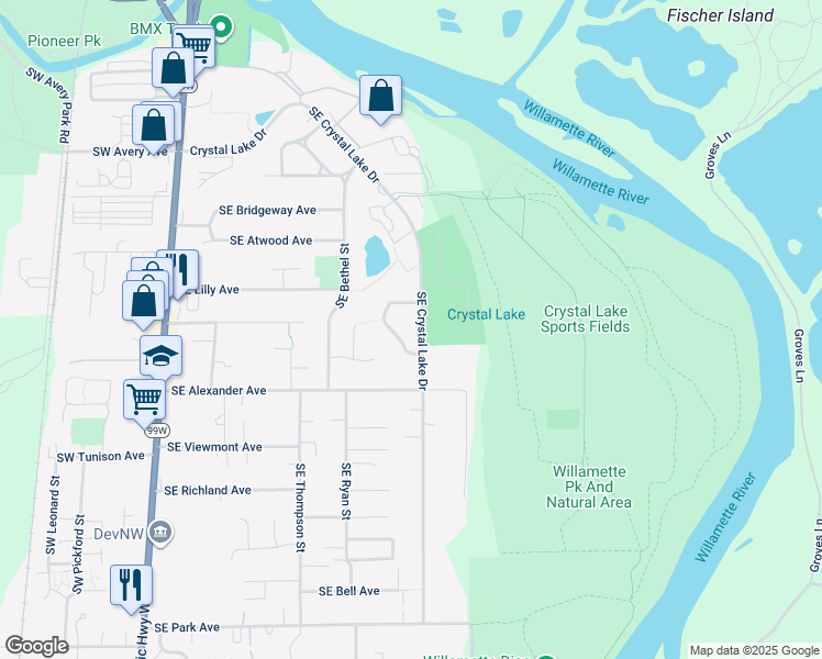 map of restaurants, bars, coffee shops, grocery stores, and more near 1985 Southeast Crystal Circle in Corvallis