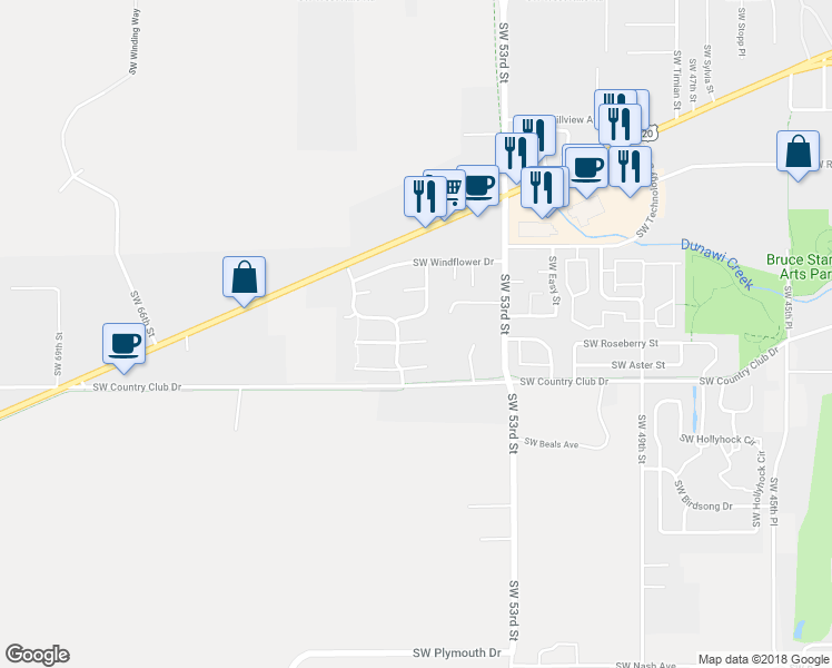 map of restaurants, bars, coffee shops, grocery stores, and more near 5569 Southwest Redtop Place in Corvallis