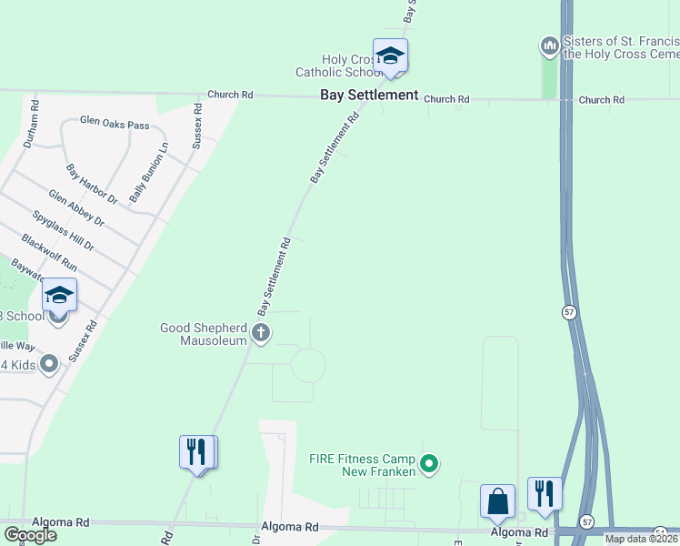 map of restaurants, bars, coffee shops, grocery stores, and more near 3009 Bay Settlement Road in Green Bay
