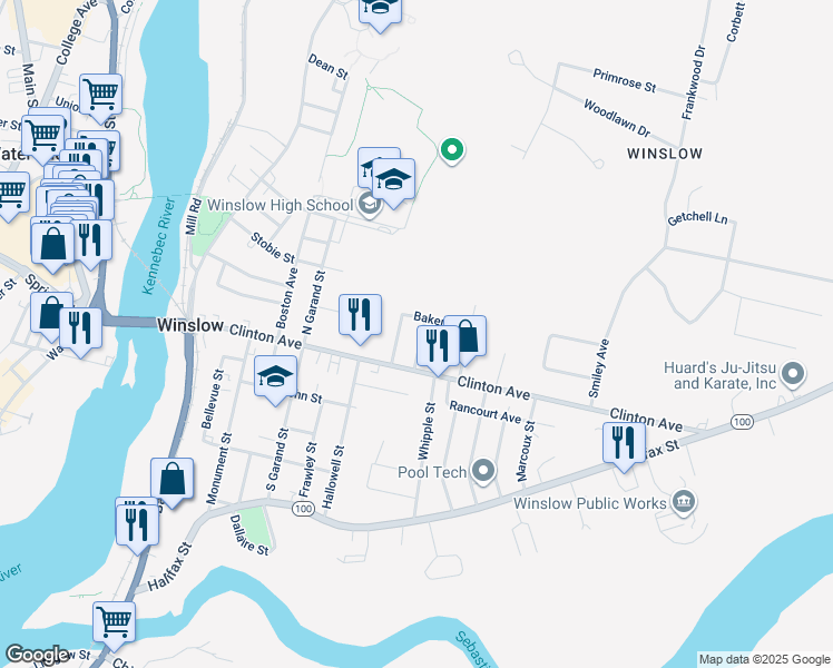 map of restaurants, bars, coffee shops, grocery stores, and more near 8 Cone Street in Winslow