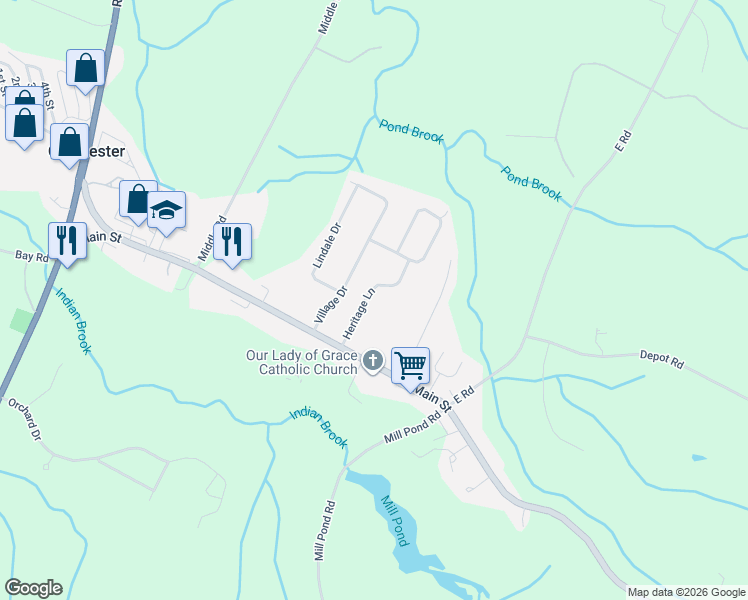 map of restaurants, bars, coffee shops, grocery stores, and more near 102 Heritage Lane in Colchester