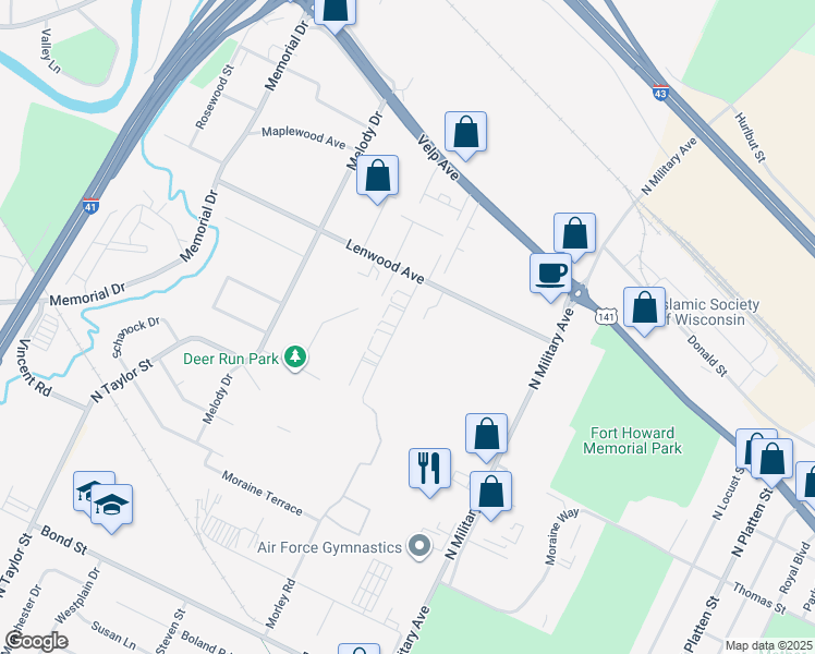map of restaurants, bars, coffee shops, grocery stores, and more near 1168 Roland Lane in Green Bay