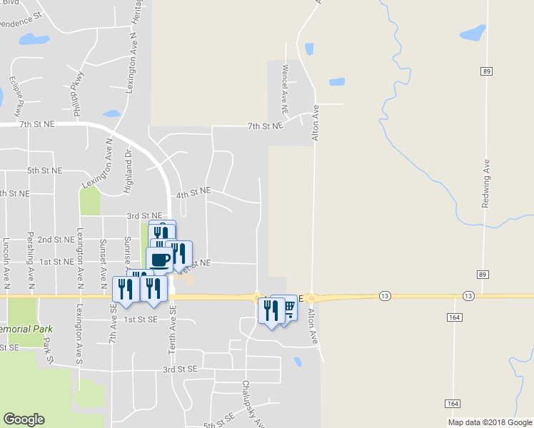 map of restaurants, bars, coffee shops, grocery stores, and more near 403 Chalupsky Avenue Southeast in New Prague