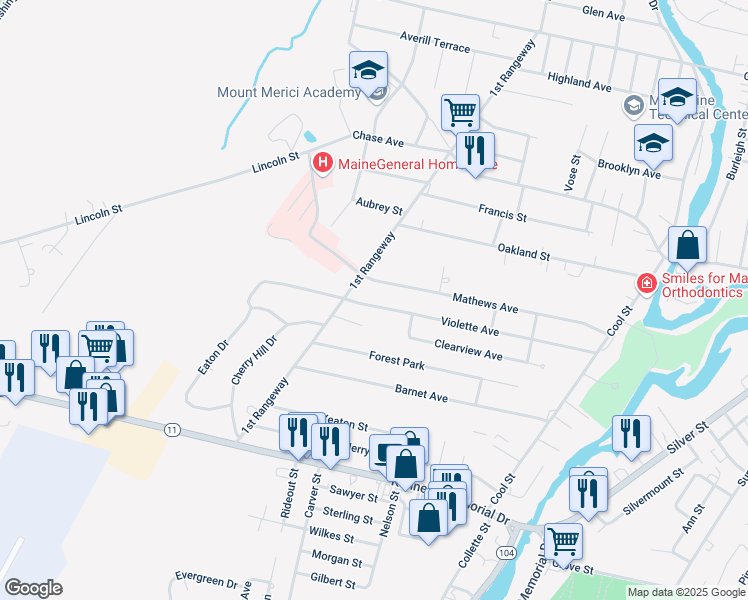map of restaurants, bars, coffee shops, grocery stores, and more near 71 Violette Avenue in Waterville