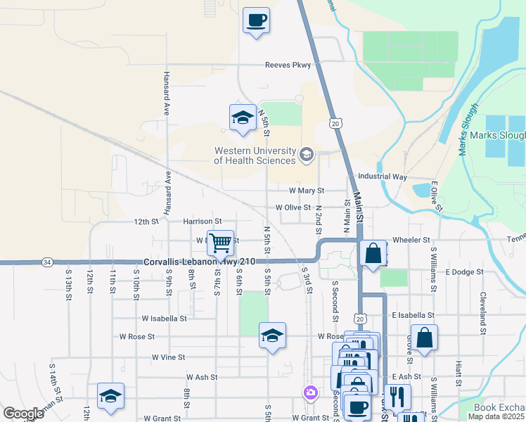 map of restaurants, bars, coffee shops, grocery stores, and more near 186 North 5th Street in Lebanon