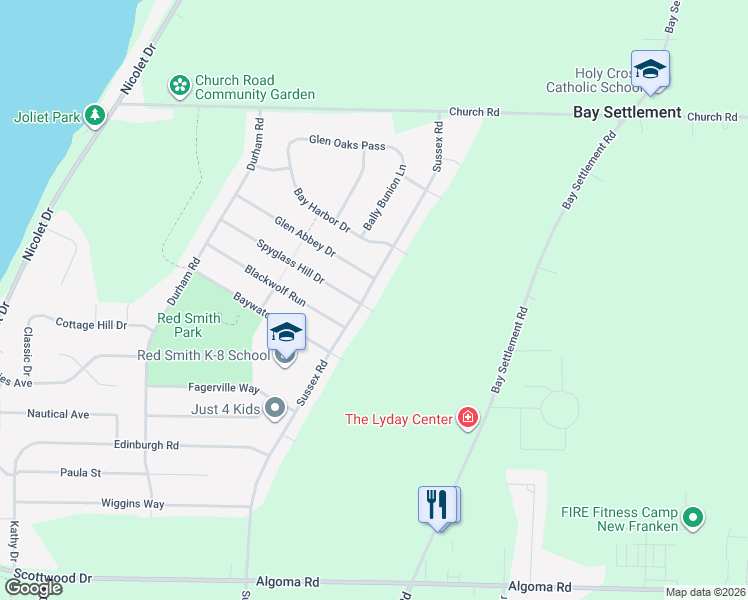 map of restaurants, bars, coffee shops, grocery stores, and more near 2840 Sussex Road in Green Bay