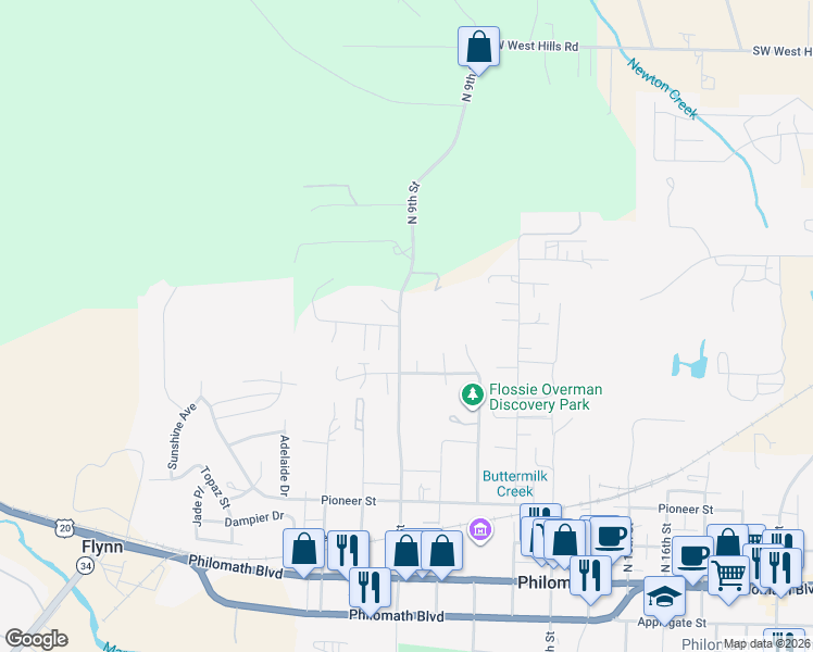 map of restaurants, bars, coffee shops, grocery stores, and more near 769 North 9th Street in Philomath