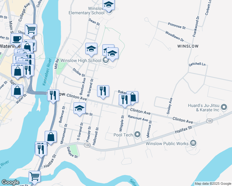 map of restaurants, bars, coffee shops, grocery stores, and more near 8 Cone Street in Winslow