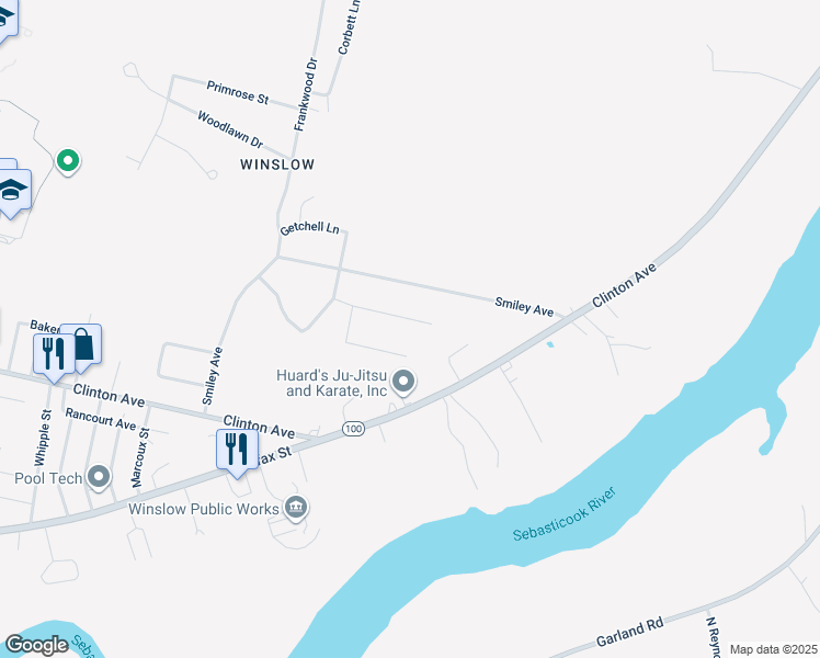 map of restaurants, bars, coffee shops, grocery stores, and more near 11 Goodrich Lane in Winslow