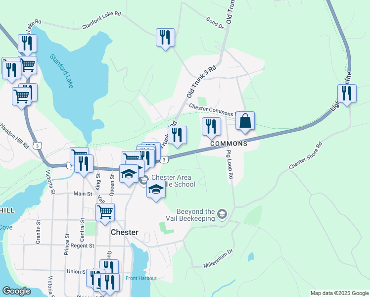 map of restaurants, bars, coffee shops, grocery stores, and more near in Chester
