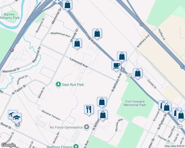 map of restaurants, bars, coffee shops, grocery stores, and more near 1663 Lenwood Avenue in Green Bay