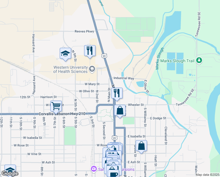 map of restaurants, bars, coffee shops, grocery stores, and more near 275 North Main Street in Lebanon