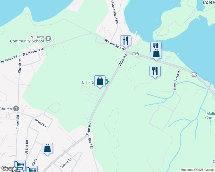 map of restaurants, bars, coffee shops, grocery stores, and more near 210 Prim Road in Colchester