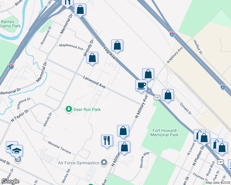 map of restaurants, bars, coffee shops, grocery stores, and more near 1665 Lenwood Avenue in Howard