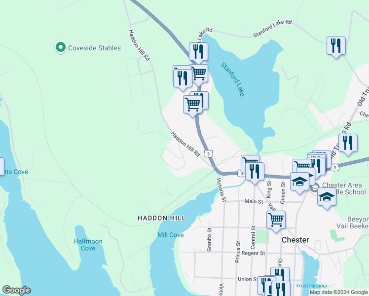 map of restaurants, bars, coffee shops, grocery stores, and more near 45 Haddon Hill Road in Chester