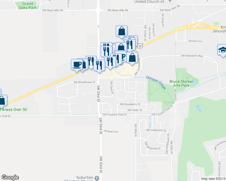 map of restaurants, bars, coffee shops, grocery stores, and more near 1799 Southwest Easy Street in Corvallis