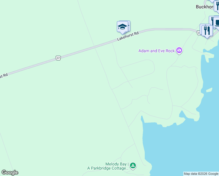 map of restaurants, bars, coffee shops, grocery stores, and more near 66 Melody Bay Road in Peterborough County