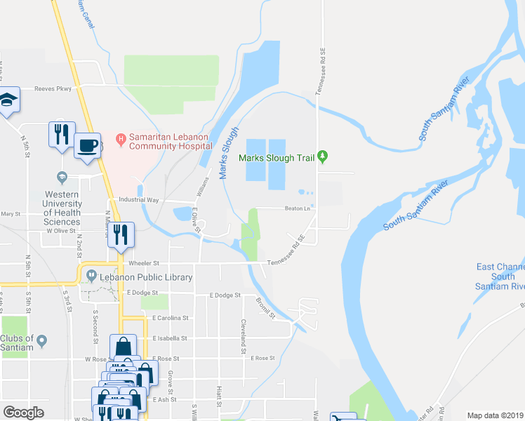 map of restaurants, bars, coffee shops, grocery stores, and more near 37516 Beaton Lane in Lebanon