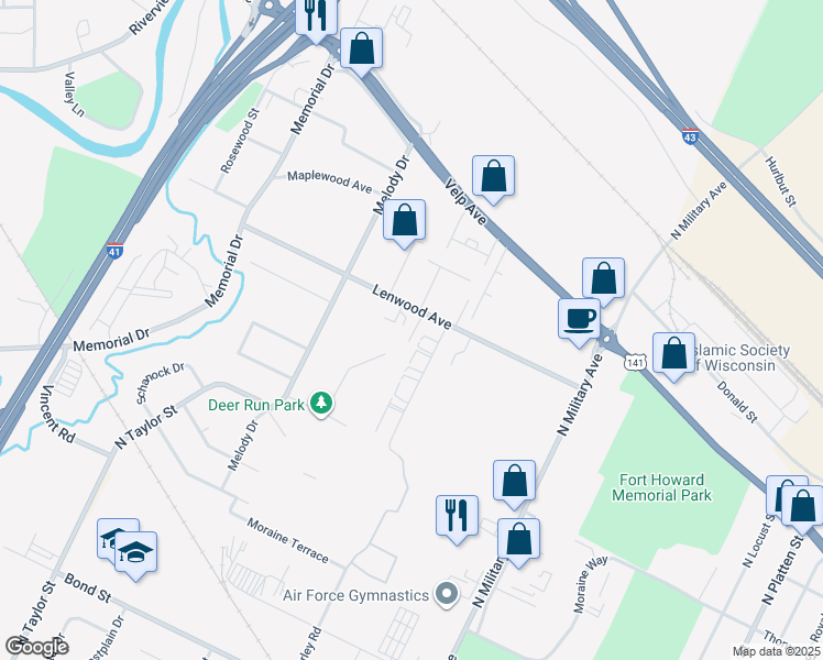 map of restaurants, bars, coffee shops, grocery stores, and more near 1721 Lenwood Avenue in Green Bay