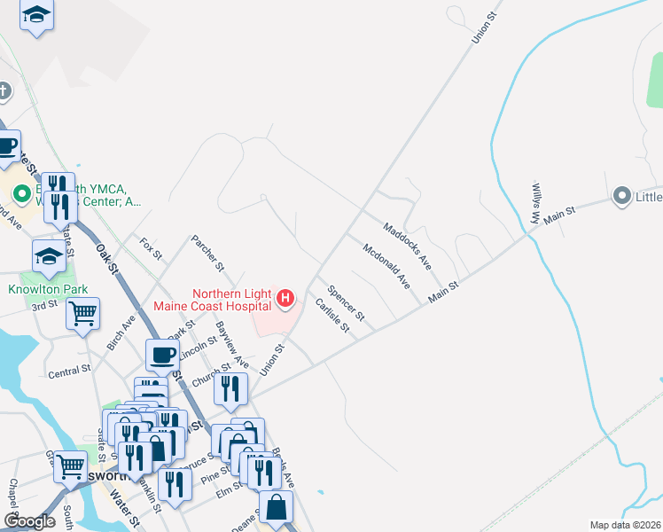 map of restaurants, bars, coffee shops, grocery stores, and more near 35 Fletchers Landing Road in Unorganized Territory of Central Hancock