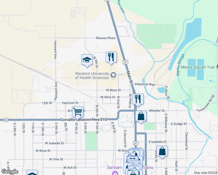 map of restaurants, bars, coffee shops, grocery stores, and more near 275 West Mary Street in Lebanon