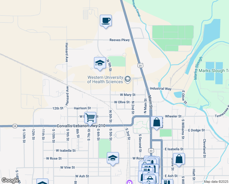 map of restaurants, bars, coffee shops, grocery stores, and more near 275 West Mary Street in Lebanon