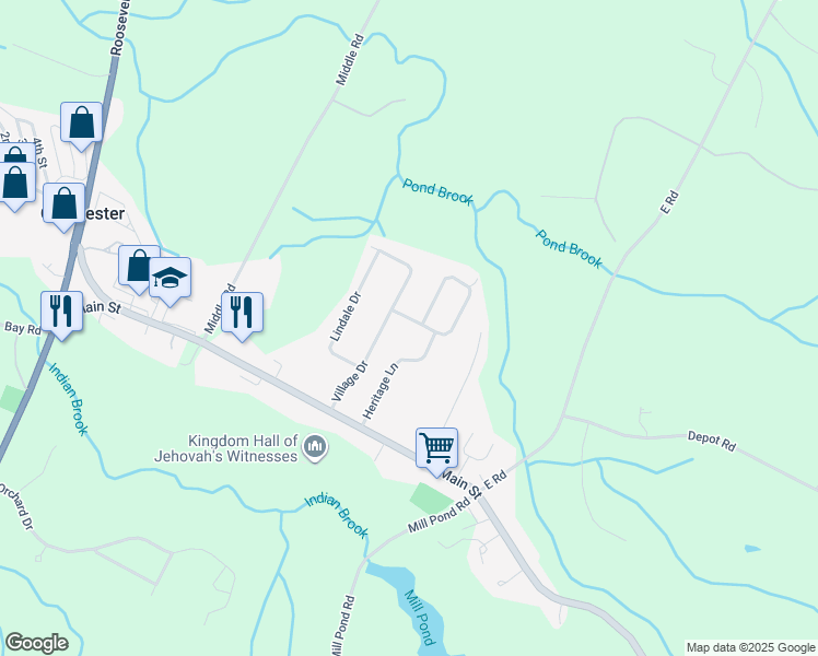 map of restaurants, bars, coffee shops, grocery stores, and more near 44 Westward Dr in Colchester
