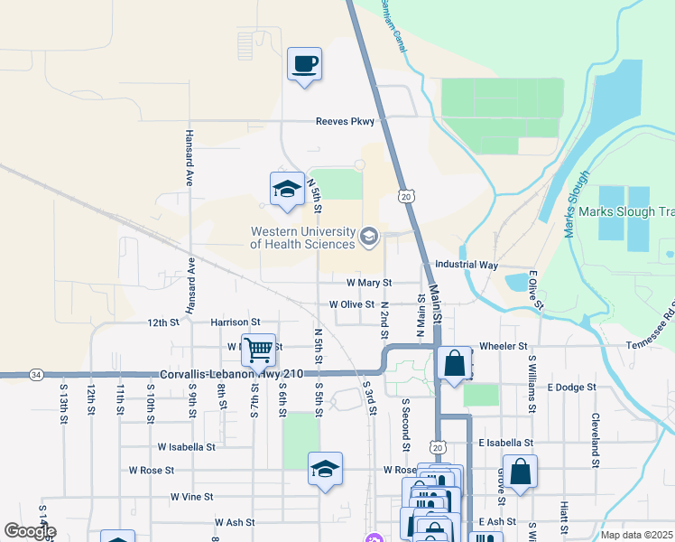 map of restaurants, bars, coffee shops, grocery stores, and more near 275 West Mary Street in Lebanon