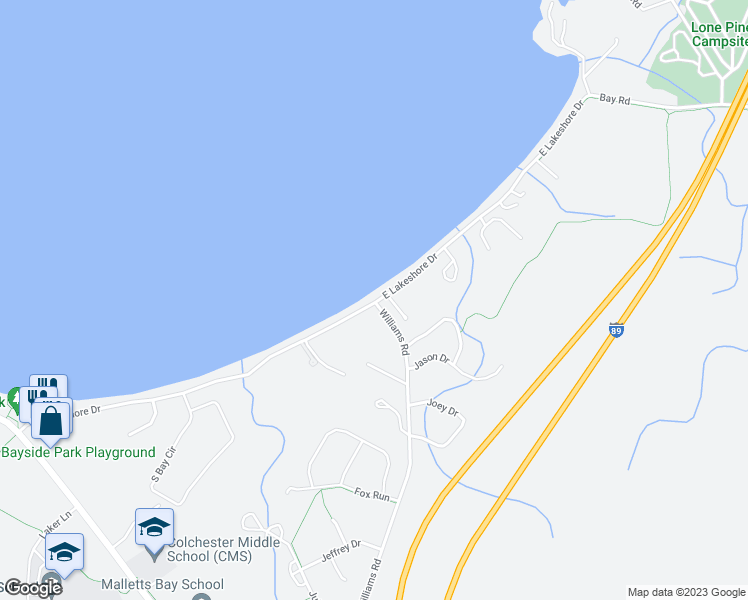 map of restaurants, bars, coffee shops, grocery stores, and more near 835 East Lakeshore Drive in Colchester