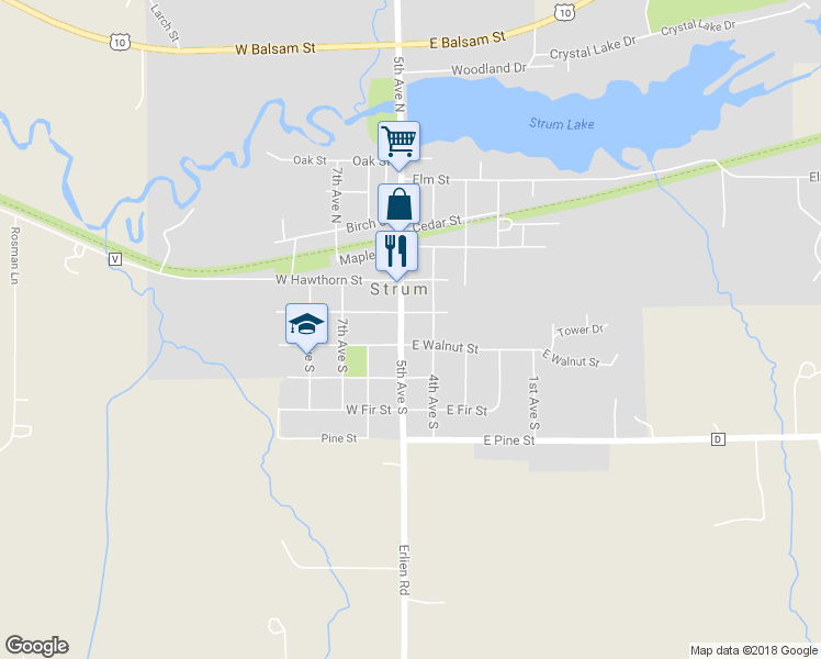 map of restaurants, bars, coffee shops, grocery stores, and more near 314 5th Avenue South in Strum