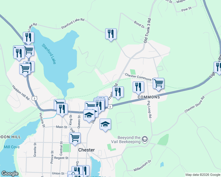 map of restaurants, bars, coffee shops, grocery stores, and more near 3 Target Hill Road in Chester