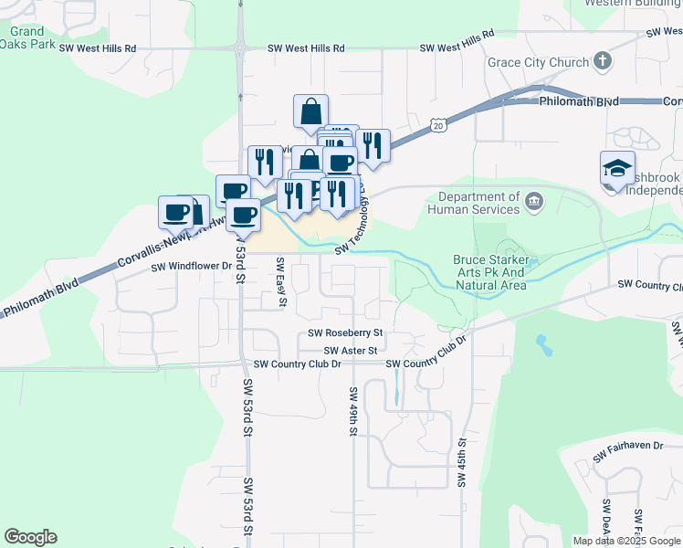 map of restaurants, bars, coffee shops, grocery stores, and more near 1613 Southwest 49th Street in Corvallis