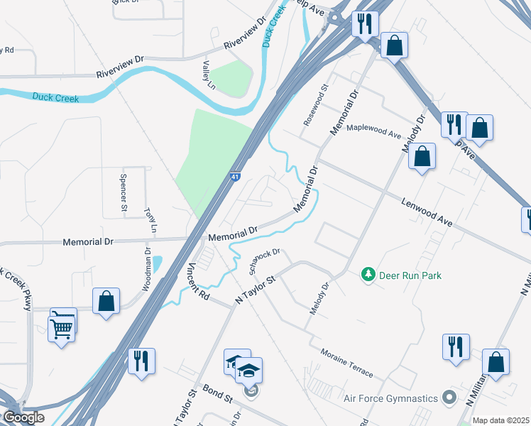 map of restaurants, bars, coffee shops, grocery stores, and more near 2038 Memorial Drive in Howard