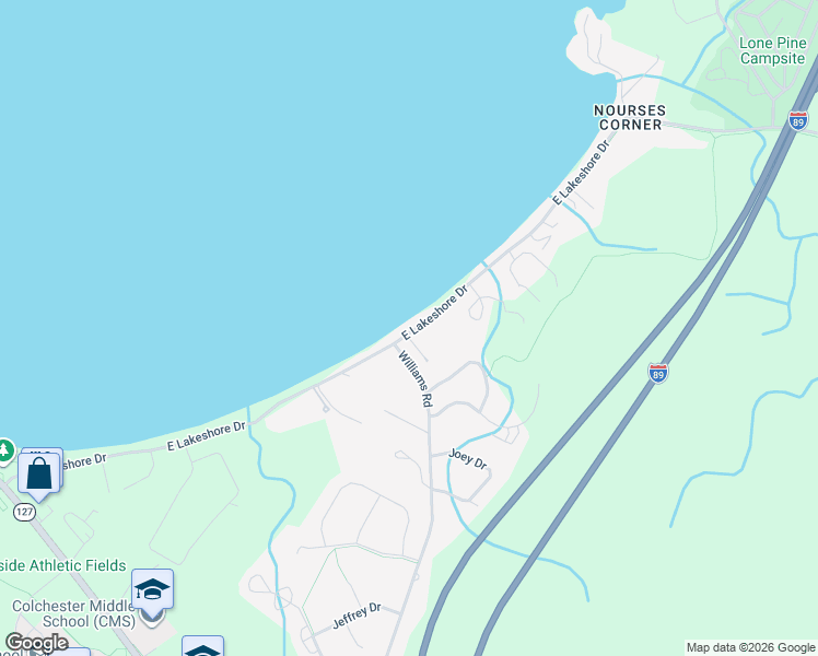 map of restaurants, bars, coffee shops, grocery stores, and more near 852 East Lakeshore Drive in Colchester