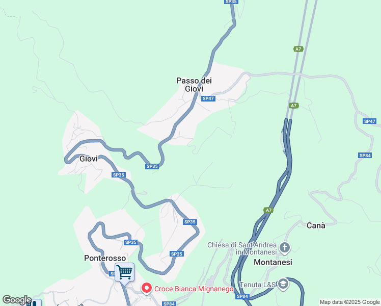 map of restaurants, bars, coffee shops, grocery stores, and more near 28 Via XXV Aprile in Passo dei Giovi
