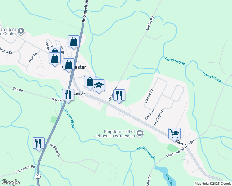 map of restaurants, bars, coffee shops, grocery stores, and more near 92 Middle Road in Colchester
