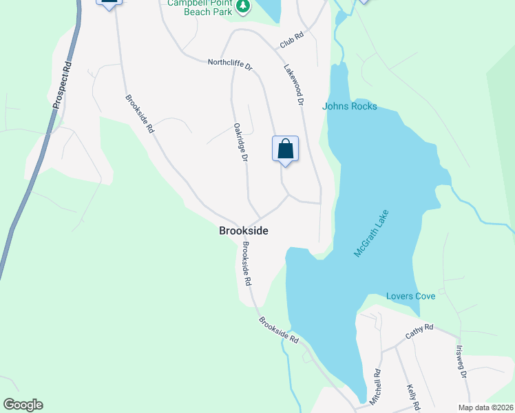 map of restaurants, bars, coffee shops, grocery stores, and more near 1 Oakridge Drive in Brookside
