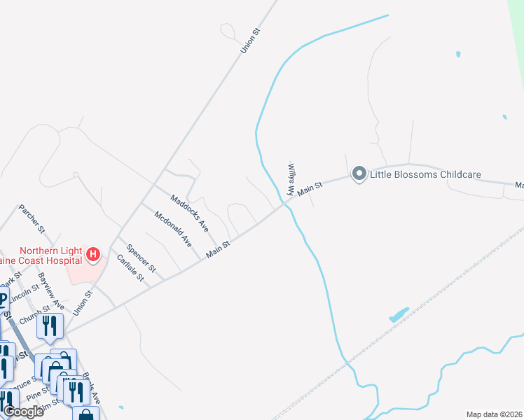 map of restaurants, bars, coffee shops, grocery stores, and more near 378 Main Street in Ellsworth