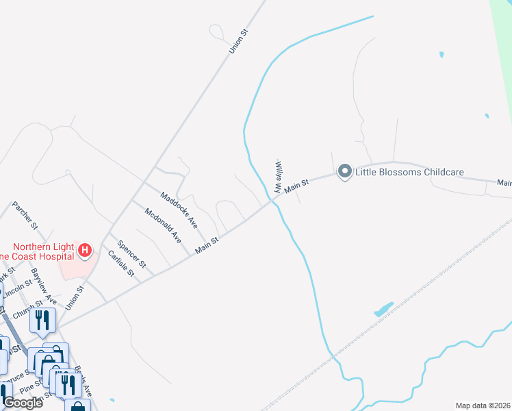 map of restaurants, bars, coffee shops, grocery stores, and more near 378 Main Street in Ellsworth