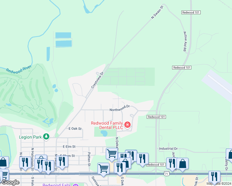 map of restaurants, bars, coffee shops, grocery stores, and more near in Redwood Falls